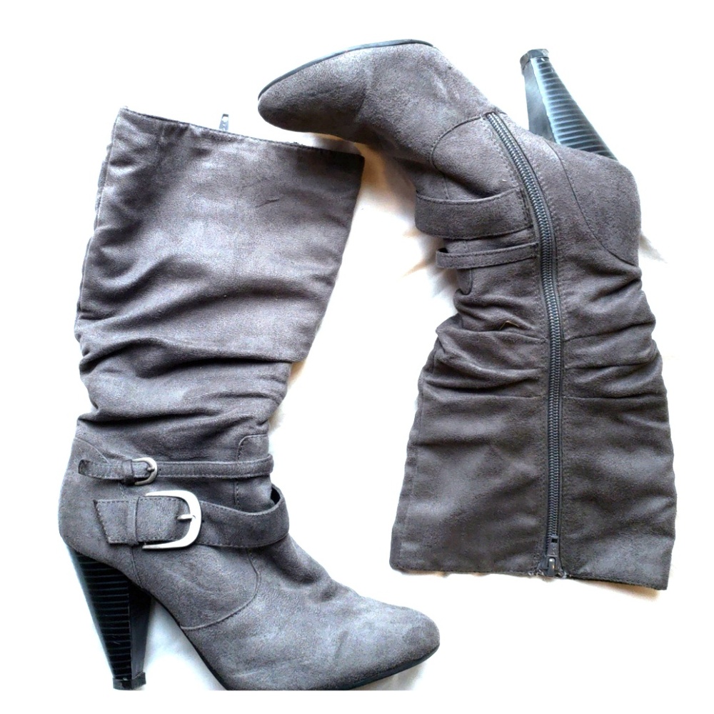 Gray heeled boots -mid length